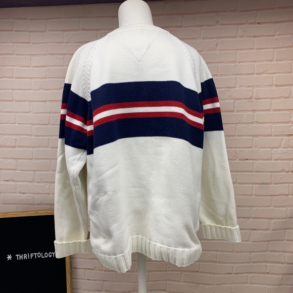 90’s Tommy Hilfiger Blue White Red Striped Sweater - Picture 4 of 8